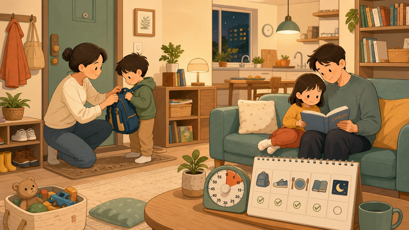 Cover illustration for an after-school family reset routine